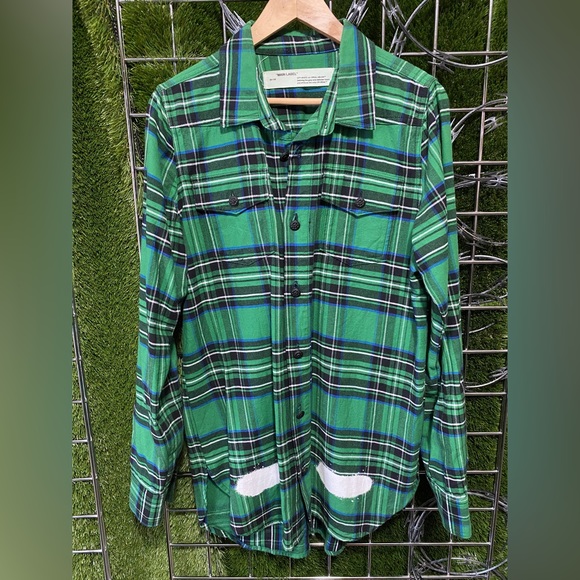 Rare Authentic Off white spray green flannel - Picture 2 of 5